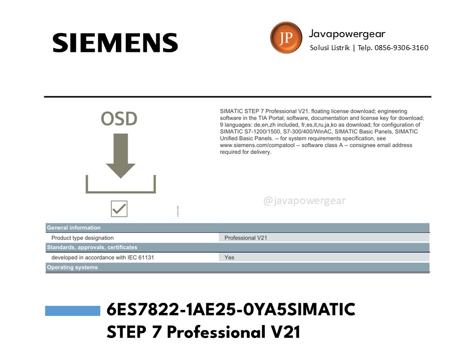 6ES7822-1AE25-0YA5 SIMATIC STEP 7 Professional V21